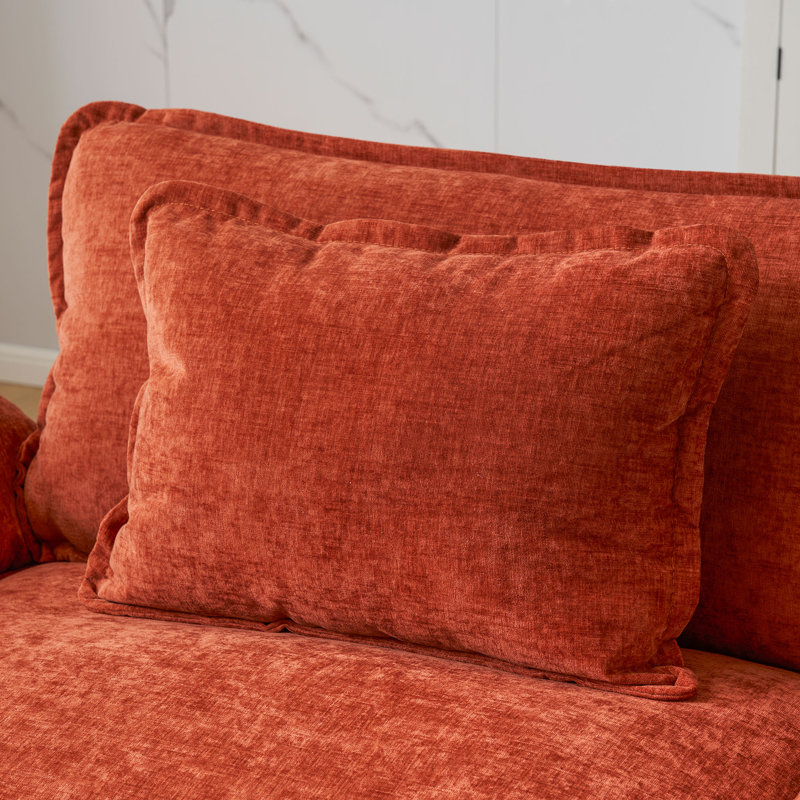 49.5'' W Oversized Premium Chenille Armchair And A Half With Accent Pillow & Removable Cushions, Orange Chenille