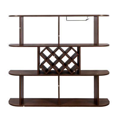 Multifunctional 3 Tier Wall Mounted Rustic Bottle Wine Rack, With Glass Holder For Home Bar Dining Room Shelf Display, Walnut Particle Board, 46.47 In