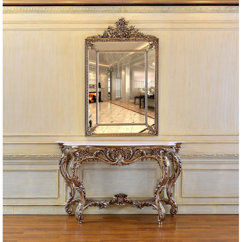 Aurora Flat Solid Wood Mirror, Antique Silver