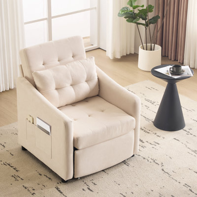 3-in-1 Convertible Sleeper Chair, Sleeper Chair With Adjustable Backrest, Sleep Chair Recliners With Pull-out Frame Structure And Streamlined Armrests For Living Room, Bedroom, Apartment