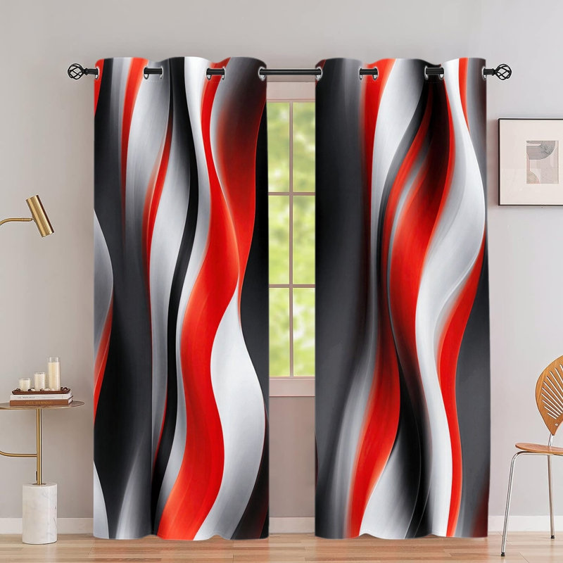 2 pièces avec œillets à imprimé abstrait à tourbillons, isolant thermique, réducteur de bruit et protection de la vie privée, obscurcissant pour la chambre à coucher, la cuisine, l'intérieur, la maison, la décoration intérieure