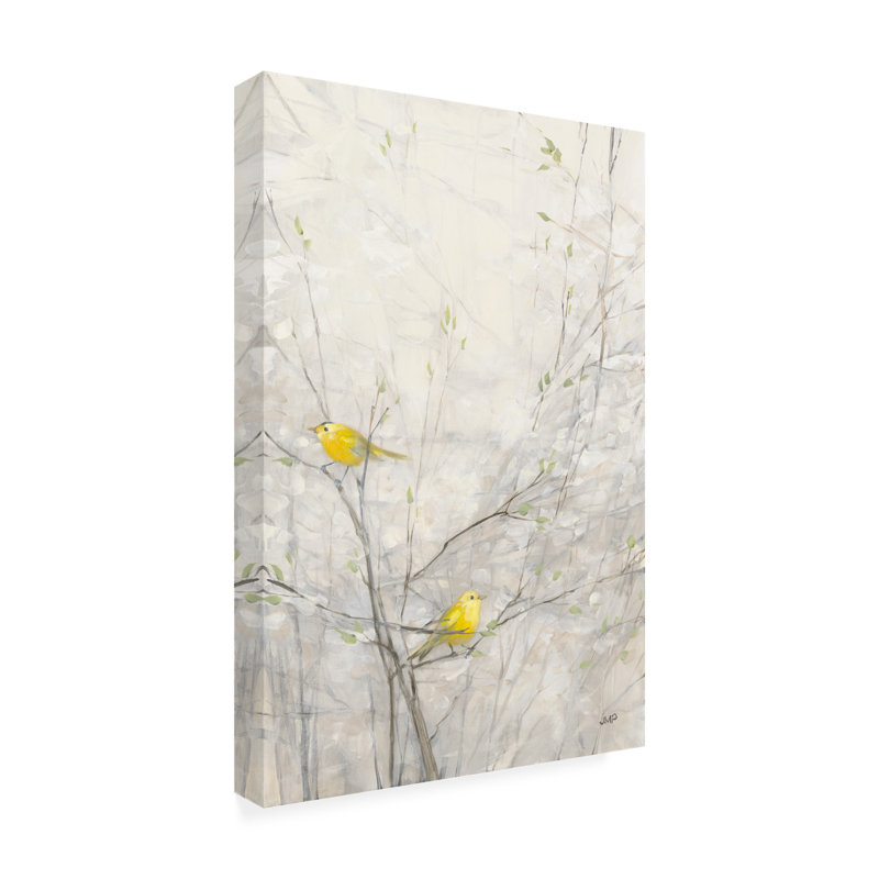 Yellow Birds on White Canvas with Wooden Frame, 22" x 32"