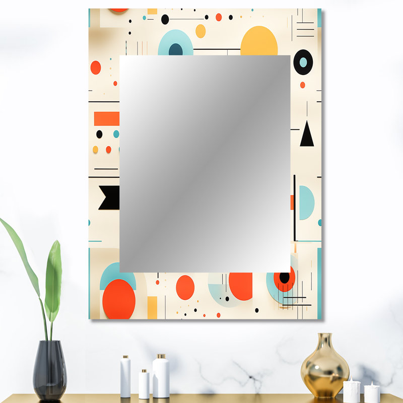 Retro Geometric Triangular Spheres Melody - vintage  Wall Mirror, Graphic Print Decorative Mirror, Printed Metal Art