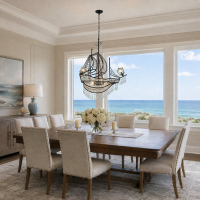 Eclectic 4 Light Crystal Ship Boat Chandelier