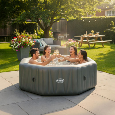 Wave Aegean | 6-Person Octagon Inflatable Hot Tub | 130-Jet PVC Spa with Integrated Heater