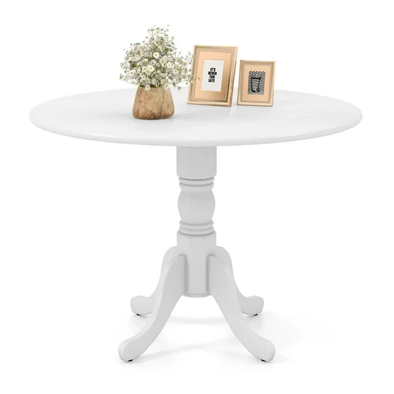 Cliftina Round Solid Wood Dining Table, White, White
