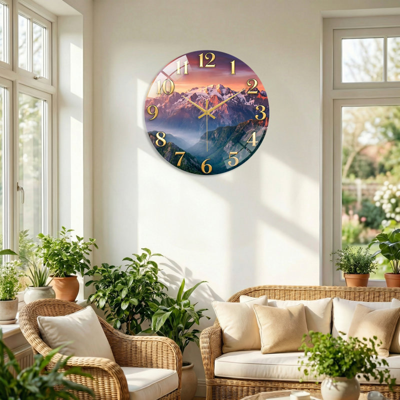 Horloge murale en verre Mountain, 60 x 60 cm (23,6 x 23,6 pouces)