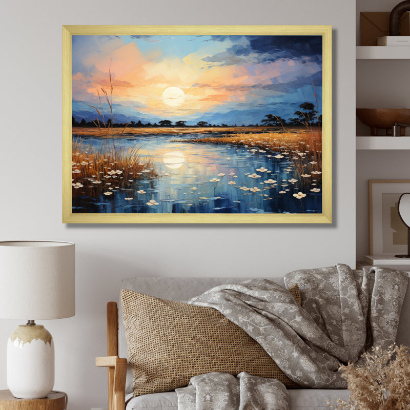 " Blue Sky Infinite Azure Patchwork ", Gold Single Picture Framed, 12" H x 20" W x 1" D