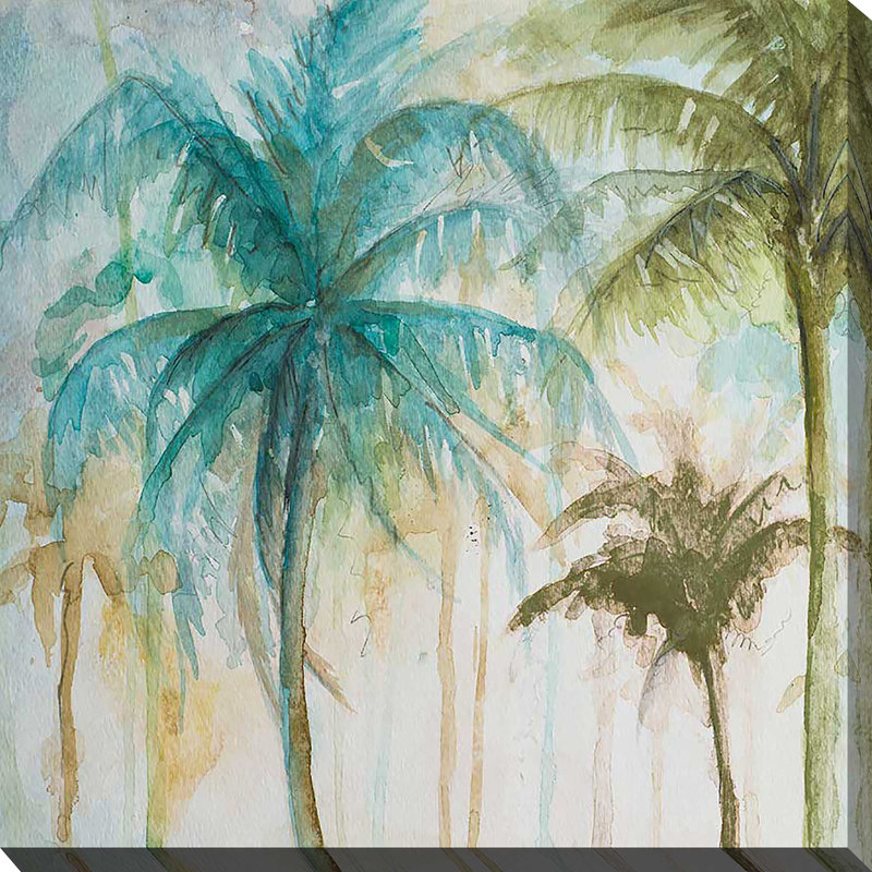 «Watercolor Palms I» par Patricia Pinto - Peinture, Toile tendue, H 24 po x l 24 po x P 1,5 po
