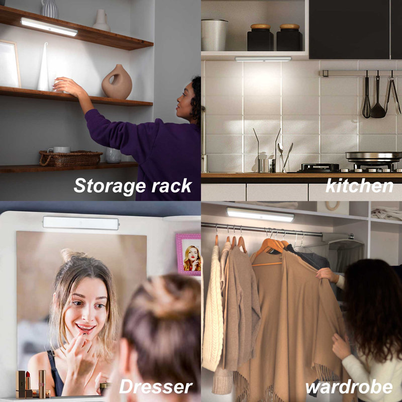 10Inch Under Cabinet Lighting, 24LED 3colors Wireless Rechargeable Light for Kitchen, Closet, Stairs