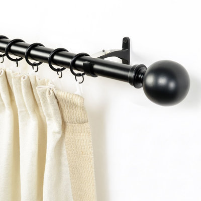  2 Pcs 1 Inch Black Curtain Rod for Windows Adjustable 36” to 66” with Ball Finials and Brackets Set