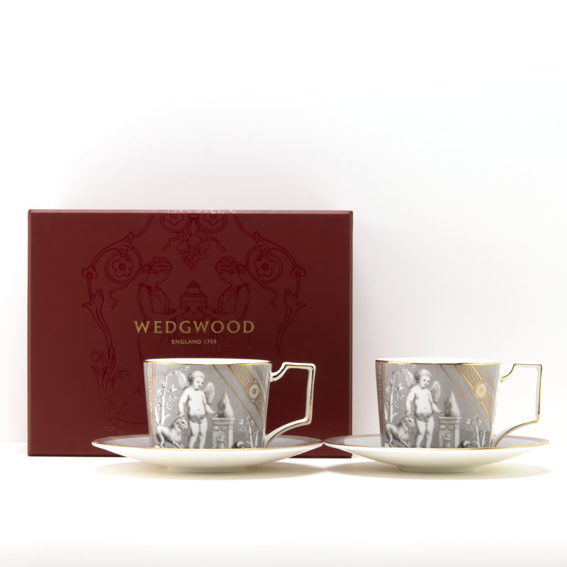 Renaissance Bone China Teacup, Gray/Gold