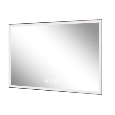 Miroir de salle de bain à DEL avec cadre 48 po x 32 po, brouillard, 3 couleurs réglables 48 * 32 po avec lumières, pour une décoration moderne