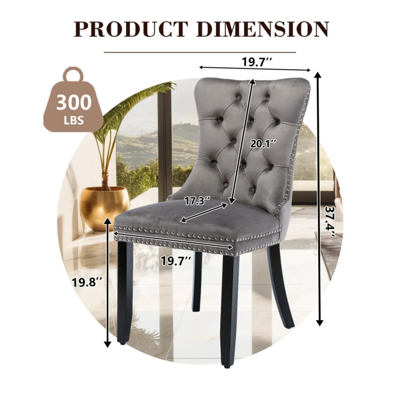 2PCS Modern Velvet Wingback Tufted Solid Wood Upholstered Dining Chairs (Set of 2), Gray