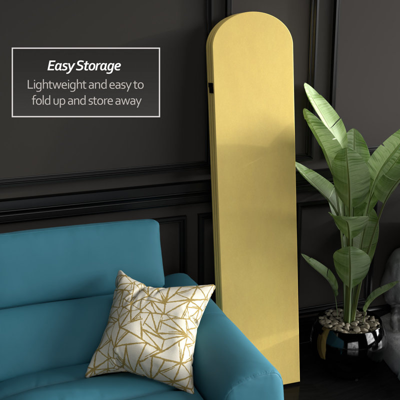 6 Ft. Classic Arch Velvet Room Divider Blue 3 Panel, Yellow