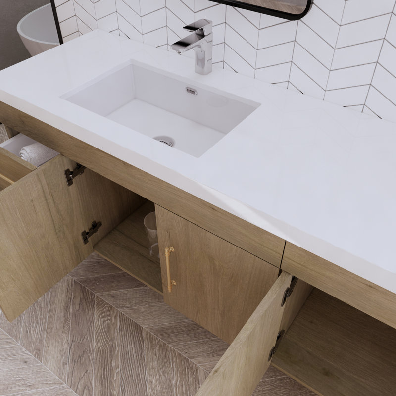 Mapleview 83.46'' Double Bathroom Vanity with Acrylic Top, White Oak