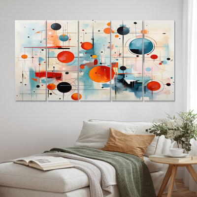 «Colorful Mid Century Abstract Atomic II», reproduction sur toile tendue de 5 pièces