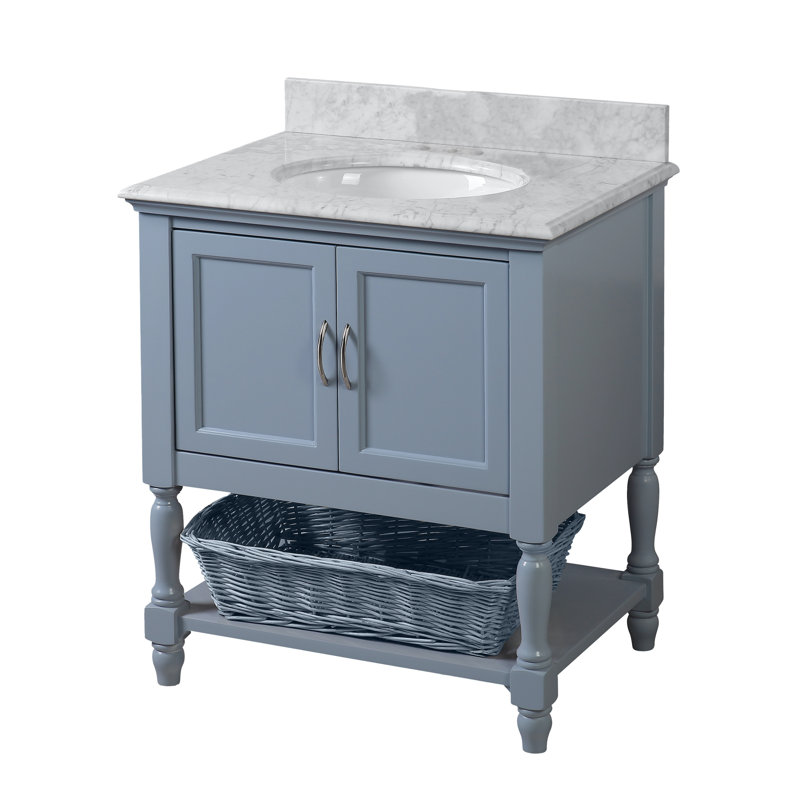 Hampton 30'' Single Bathroom Vanity with Top, Carrara Marble, Powder Blue