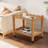 Solid Rubberwood Rolling Side Table, 2-Tier with Lockable Wheels and Removable Tray