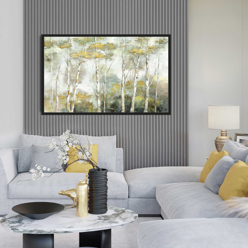 Twinkling Trees par Nan - Peinture, L 51,5 po x H 31,5 po, Cadre noir