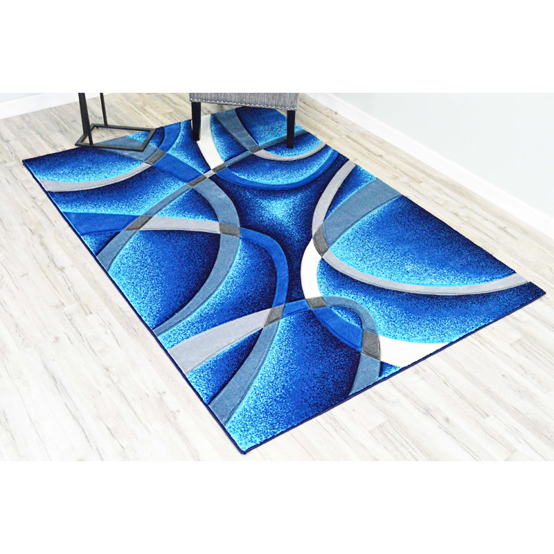 Tapis abstrait bleu / bleu marine / bleu marine Mccampbell, Rectangle 5 pi x 7 pi