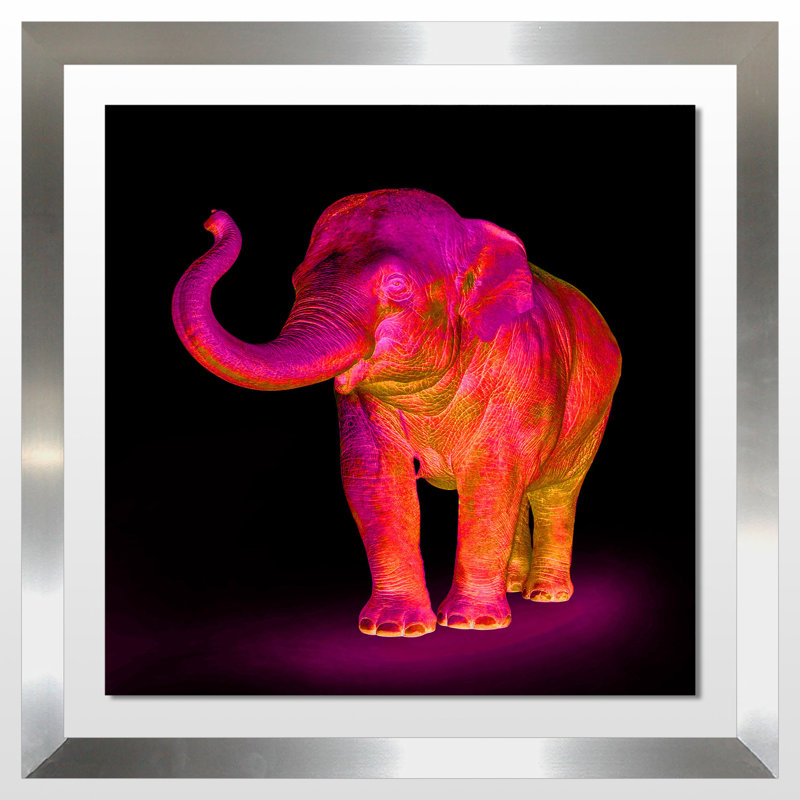 «Neon Elephant 1», impression sur toile, H 31,5 po x l 31,5 po x P 1 po, Encadrement argenté