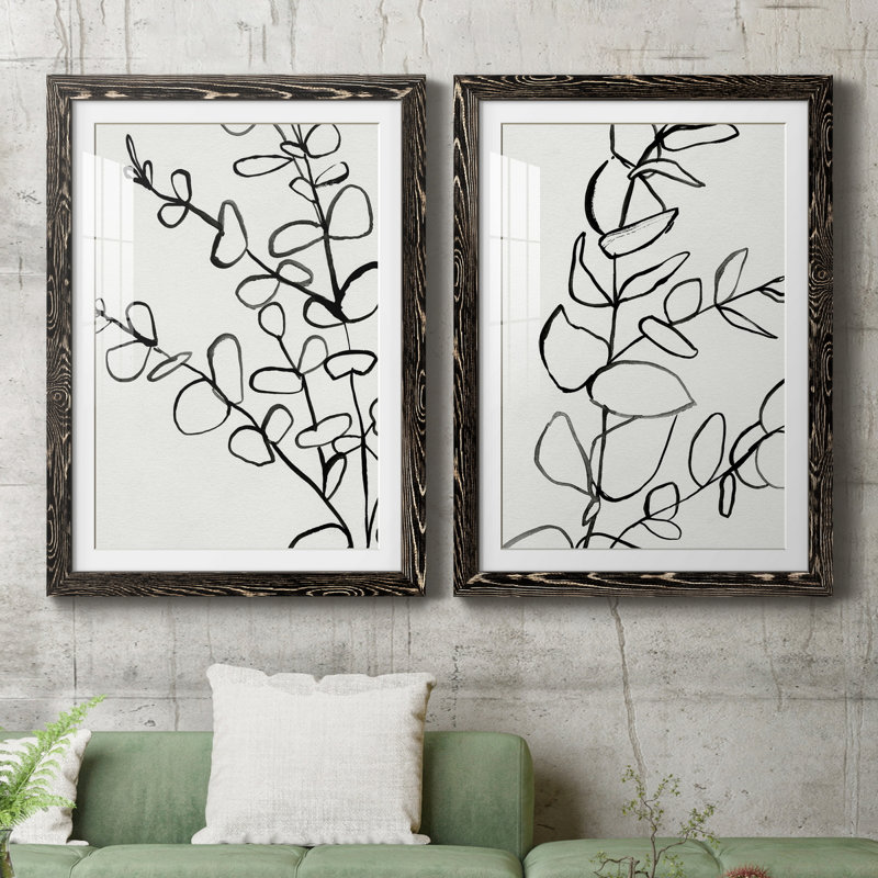 Sprig Contour I - ensemble de 2 reproductions d'art sur papier encadré, Papier encadré noir, H 37,5 po x l 55 po x P 1,5 po