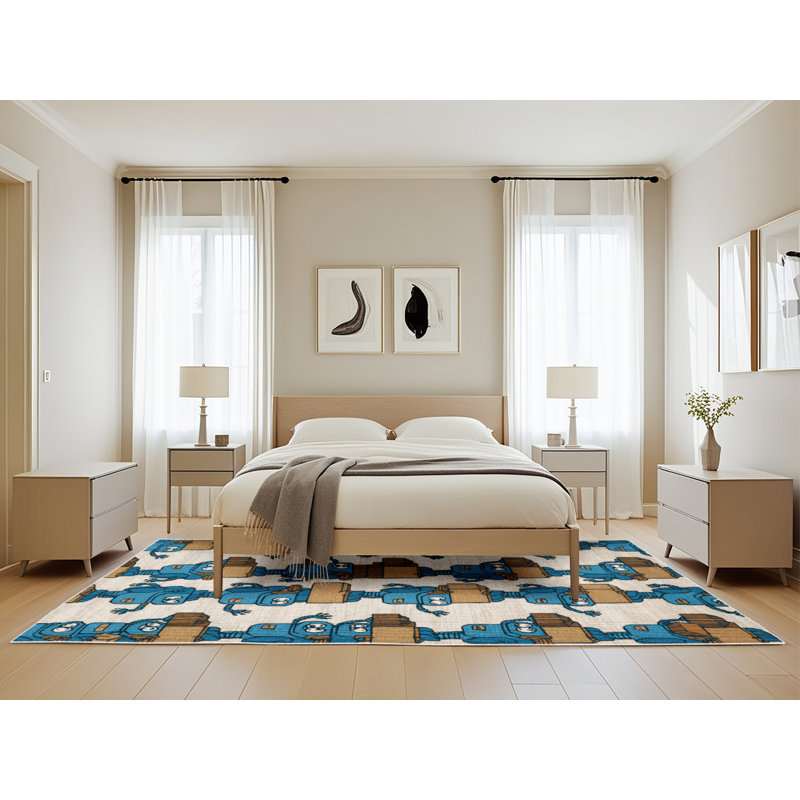 Tapis beige lavable à la machine, Rectangle de 5 pi x 8 pi