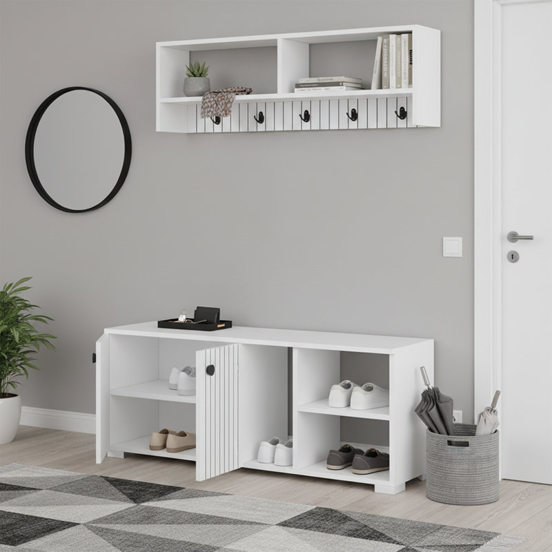 Arbre d'entrée de 47,2 po de largeur avec armoire et 10 crochets, Blanc