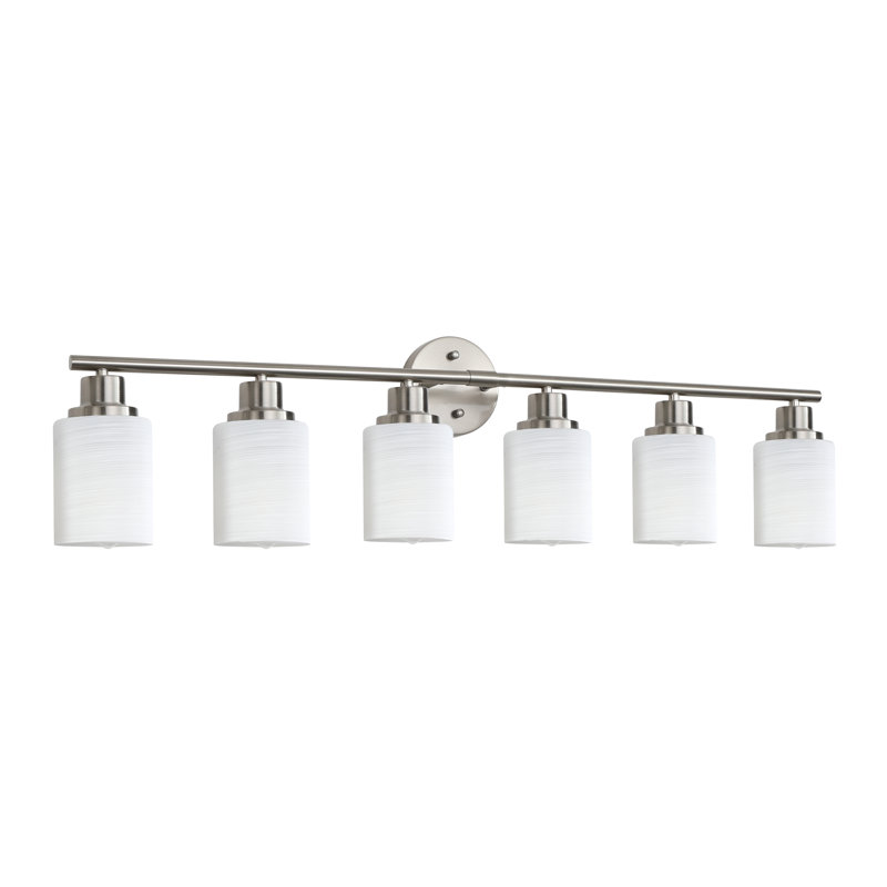 Luminaire pour meuble-lavabo de salle de bain, abat-jour en verre givré, 6 lumières, sans ampoules, nickel brossé