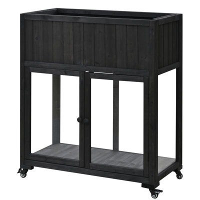 Garden Cold Frame: 35.4X17.7X37.4 Inches, Mini, Black, Fir Wood, Polycarbonate Doors, Raised Bed With Liner, Wheels Mini Frame Garden: 35.4''X17.7''X37.4'', Heat Retaining