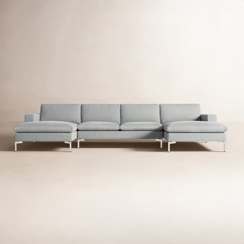 Nouveau canapé et méridienne en U standard, Mode Maharam en tissage croisé en taille-douce, Blanc