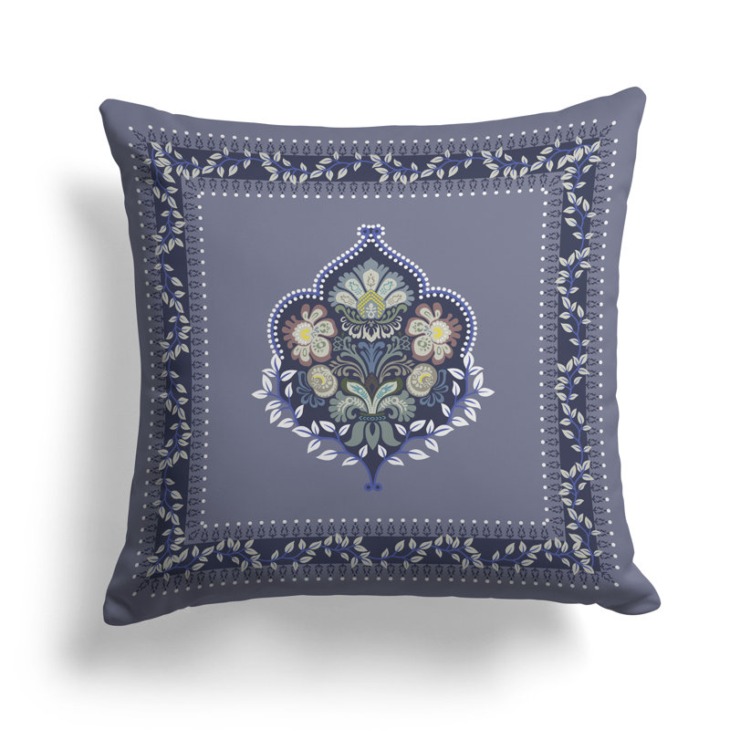 Coussin Kashmir, Bleu/gris, H 16 po x l 16 po