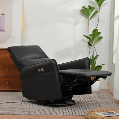 Fauteuil inclinable électrique à bascule pivotant pour adultes, fauteuil inclinable à bascule pivotant à 270 °, petits fauteuils inclinables électriques pour les petits espaces, fauteuil inclinable simple pour salon, chambre à coucher, téléviseur (noir et pivotant à 270 °)