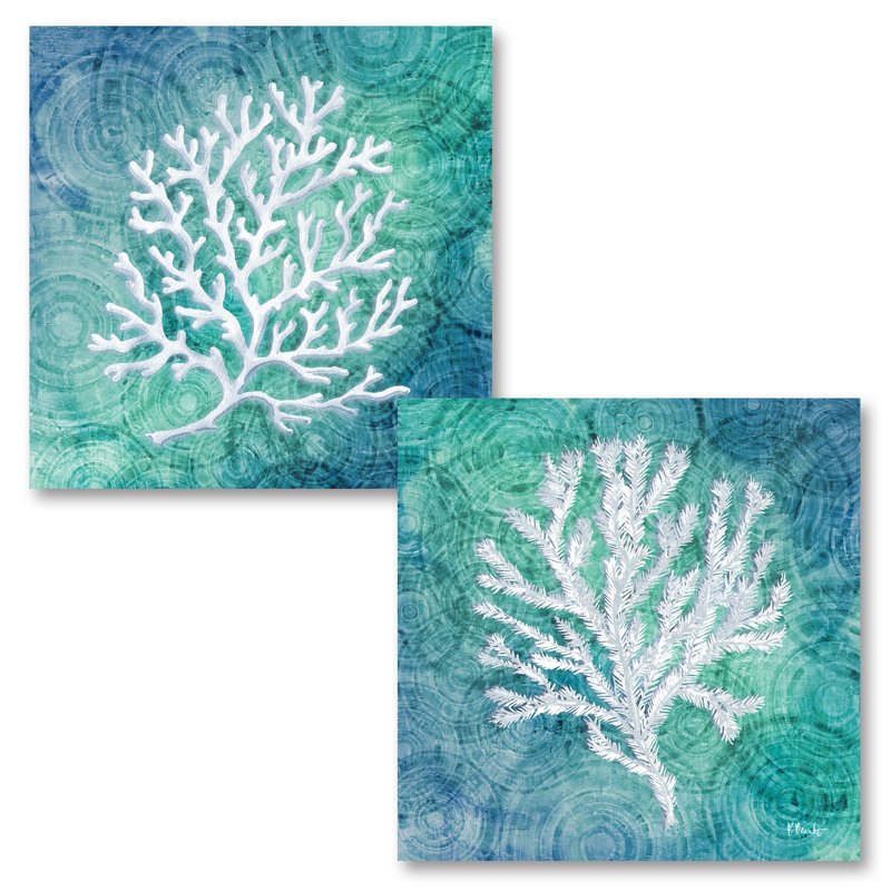 «Echoes Coral I & IV» par Paul Brent - ensemble de 2 reproductions d'impressions, H 12 po x l 12 po x P 0,75 po, Toile tendue