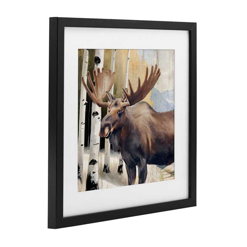 «Mountain Walk Moose Portrait», reproduction d'art sous verre, conception de Kim Allen, Cadre noir minuit, H 16 po x l 16 po