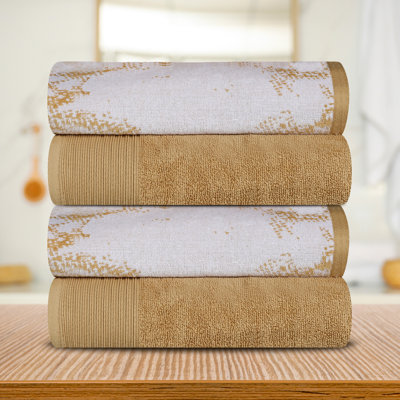 Kreager 500 GSM 100% Cotton 4 Piece Quick-Drying Marble Solid Bath Towels
