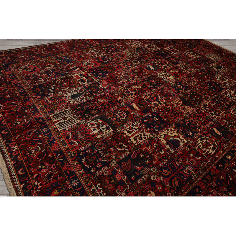 Tapis traditionnel rouge en laine noué à la main 10 pi 8 po x 13 pi 8 po Bakhtiari