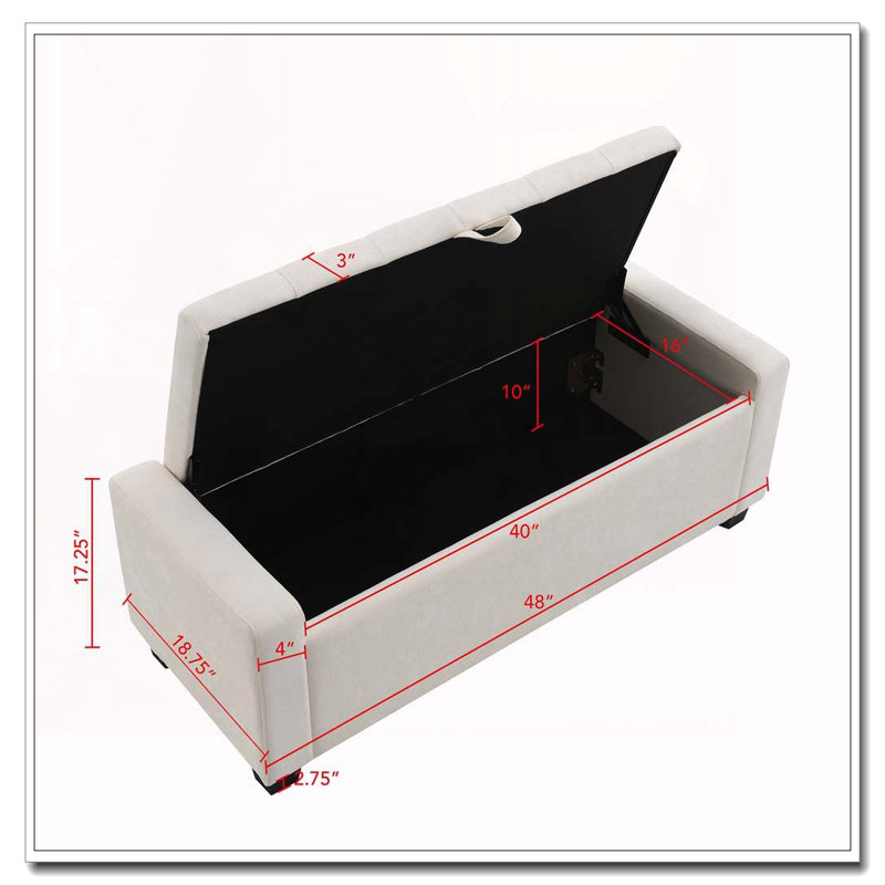 48" Ottoman with Storage, Storage Ottoman Bench, Beige