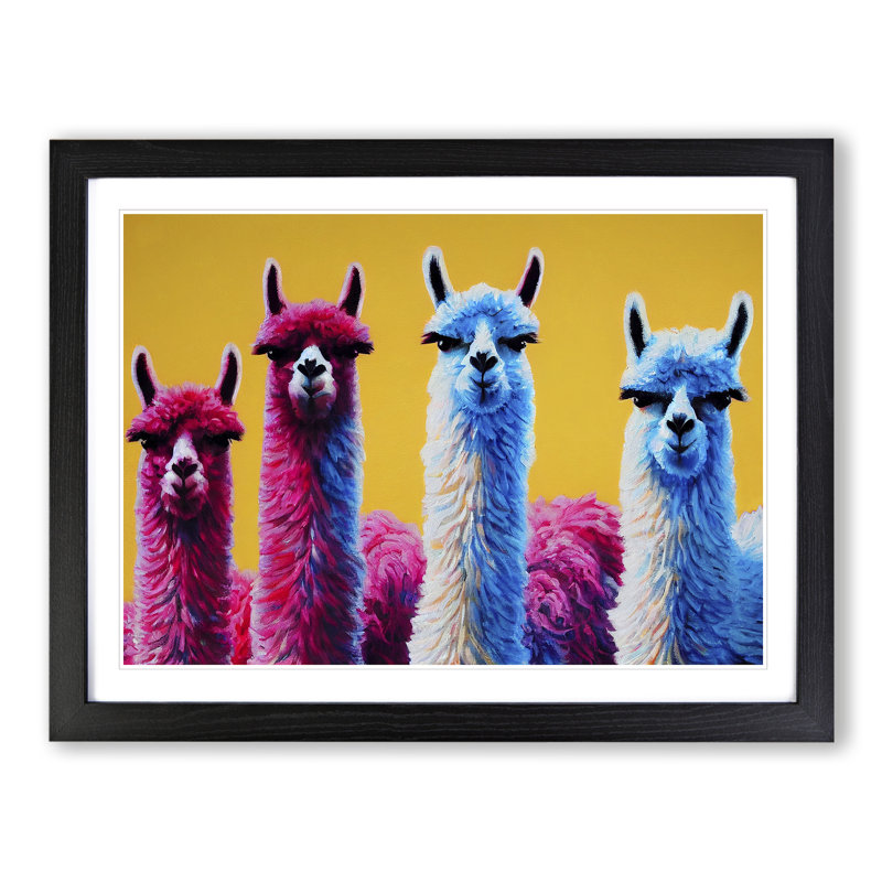Enviable Llamas - Single Picture Frame Painting, Black, 25cm H x 34cm W x 2cm D