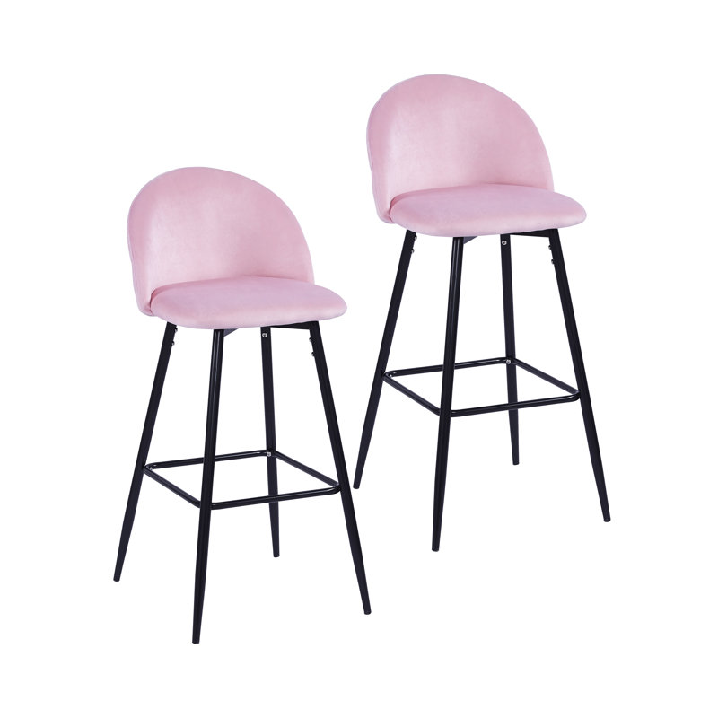 Upholstered Counter Stool with Metal Frame, Pink