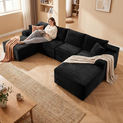 Corduroy Modular Floor Sofa with 2 Accent Pillows