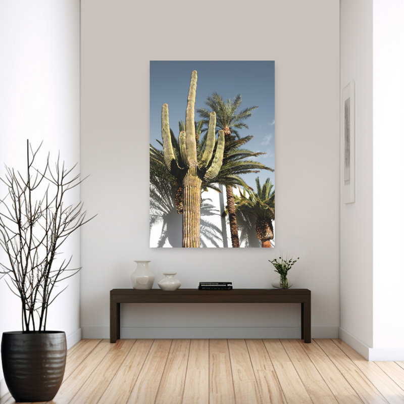 Art contemporain, paysage abstrait, palmier, cactus, H 60 po x l 40 po