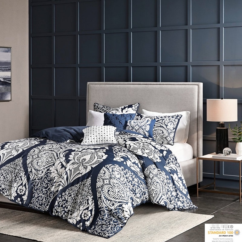 Housse de couette très grand / très grand pour très grand lit, coussins de manipulation en tissu délicat brodés, Marine