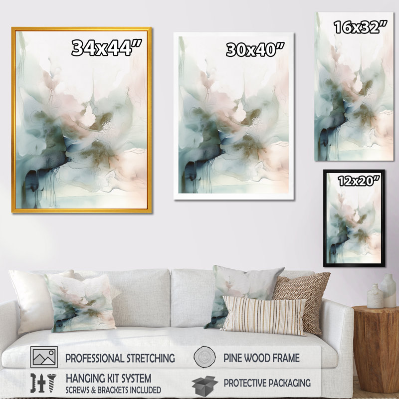 «Green and Cream Essence Of Modernity II», art mural abstrait en marbre, H 20 po x l 12 po, Impression encadrée, Black