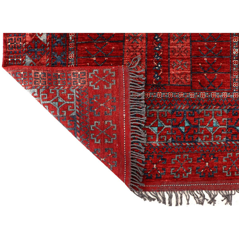 Tapis unique rouge / bleu / ivoire noué à la main de haute qualité
