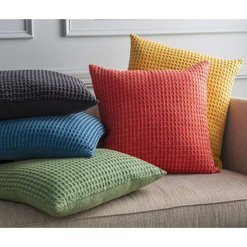 Kappa Geometric Cotton Throw Pillow, Saffron, 20" x 20", Polyester/Polyfil