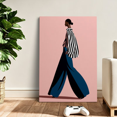 Minimalist Chic Modern Chic Walking Woman Canvas Wall Art Wrapped Print 18x12 Inch - Bedroom Decor