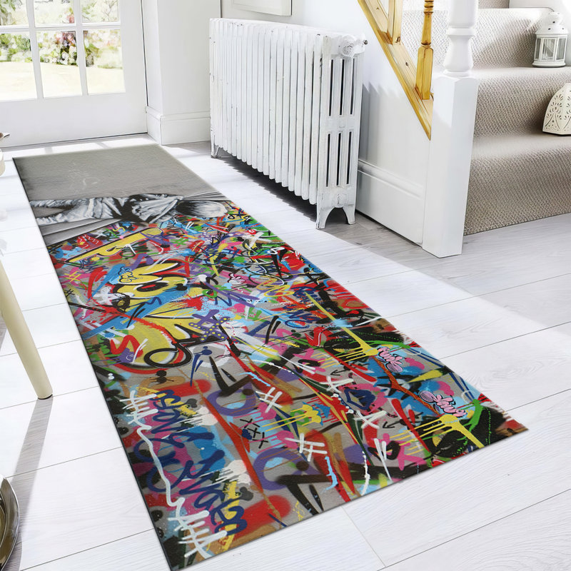 Floral Art Deco Style Non Woven Thin Type Printed Area Rug Ideal for Living Rooms and Bedrooms, Rectangle 5'3" x 7'7"