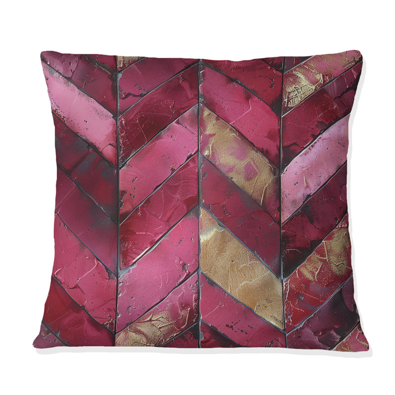 Coussin décoratif transitionnel rose doré à chevrons Glam Charm I, H 16 po x l 16 po